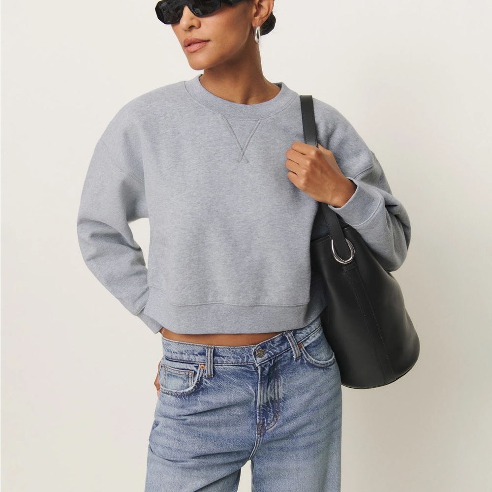 Reformation Grace Cropped Vintage Oversized Crewneck Sweatshirt Grey Small